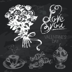 Valentine's Day hand drawn chalkboard design set