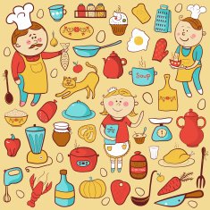 Kitchen vector set cartoon colorful elements