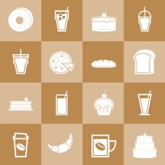 Set of bakery and drinks elements for coffee shop