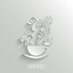 Abstract 3d Cup of Coffee with Floral Aroma Design Element N2