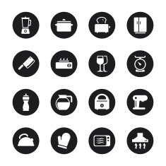 Kitchen Utensils Icons - Black Circle Series
