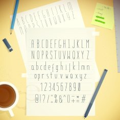 Designers Desktop Template Messy Table With Condensed Handwriting Alphabet
