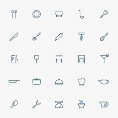 25 kitchen accessories minimal line icons N2