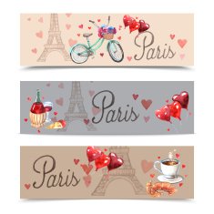Paris watercolor symbols banners
