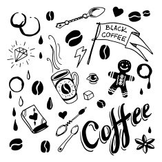 Set of hand drawn coffee theme elements N3
