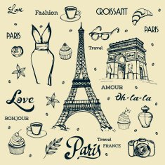 Paris hand drawn illustration with Eiffel tower N2