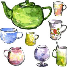 set of teacups and teapot