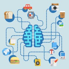 Abstract scheme with brain and different icons