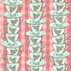 Seamless pattern of porcelain tea cups