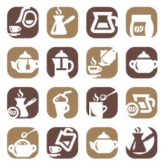 color coffee and tea icons set