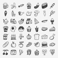 doodle food icons set