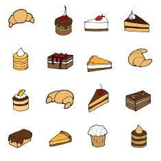 Vector hand darwn set of cakes sweets biscuits and baking