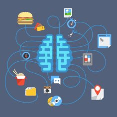 Abstract scheme with brain and different icons N2