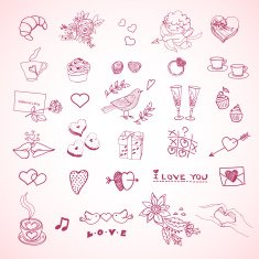 Doodle set of icons to the Valentine