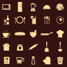 Kitchen color icons on dark background