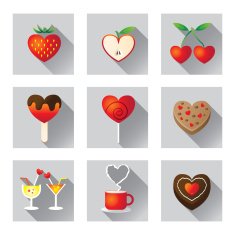 Icons Set Love Sweet Fruit & Food