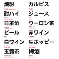 Japanese bar drinks Kanji and Katakana with translation