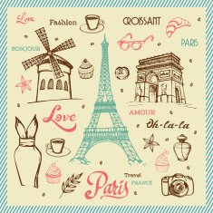 Paris hand drawn illustration with Eiffel tower N3