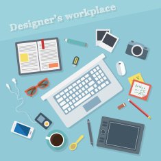 Designers workplace objects flat set