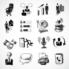Office sketch icons set