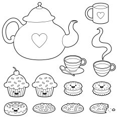 Tea time kawaii coloring set