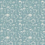 Seamless pattern with kitchen utensils Cups pots N3