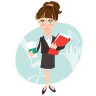 Businesswoman with document folder and cup of coffee Flat style N2