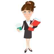 Businesswoman with document folder and cup of coffee Flat style N3