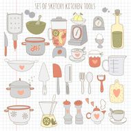 Set of kitchen tools on notebook paper N2