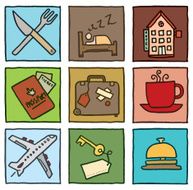 Hotel and travel colour block icons