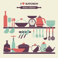 Vector Vintage kitchen dishes icons set N6