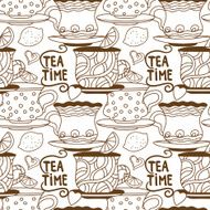Vintage seamless pattern with cups hearts and lemons