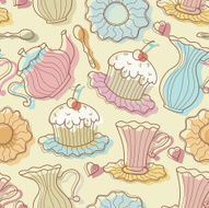 Hand drawing dishes silhouettes seamless N2