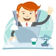 Happy Office man sitting at his working desk
