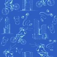 Blueprint city seamless pattern