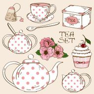 Set of isolated tea service icons