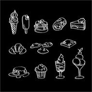 Vector set of hand-drawn desserts on chalkboard