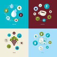 Set of flat design concept icons for drinks