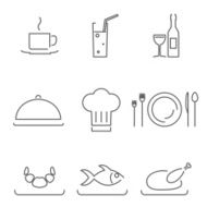 Modern Line Chef Restaurant Food Cuisine Icons and Symbols Set