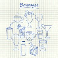 Beverages doodles - squared paper