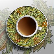 Cup of coffee and floral ornaments N2