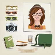 Icon set of hipster girl with her accessories N3