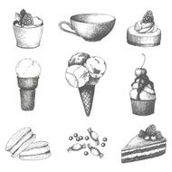 Vector set of hand drawn sweet and pastry