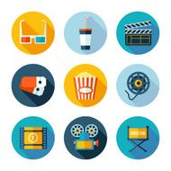 Set of flat cinema and movie icons