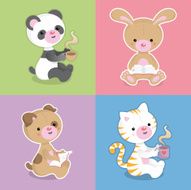 Cute kawaii animals reading coffee N2