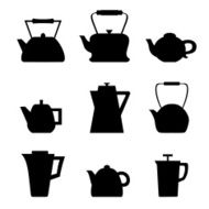 Set of different teapots Kettles icons Kitchen isolated pots