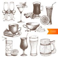 Vector set of different vintage drinks for menu design N3