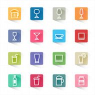 Drink cocktail flat icons set and white background