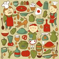 Kitchen vector set cartoon colorful elements N3