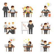 Stress at work icons set